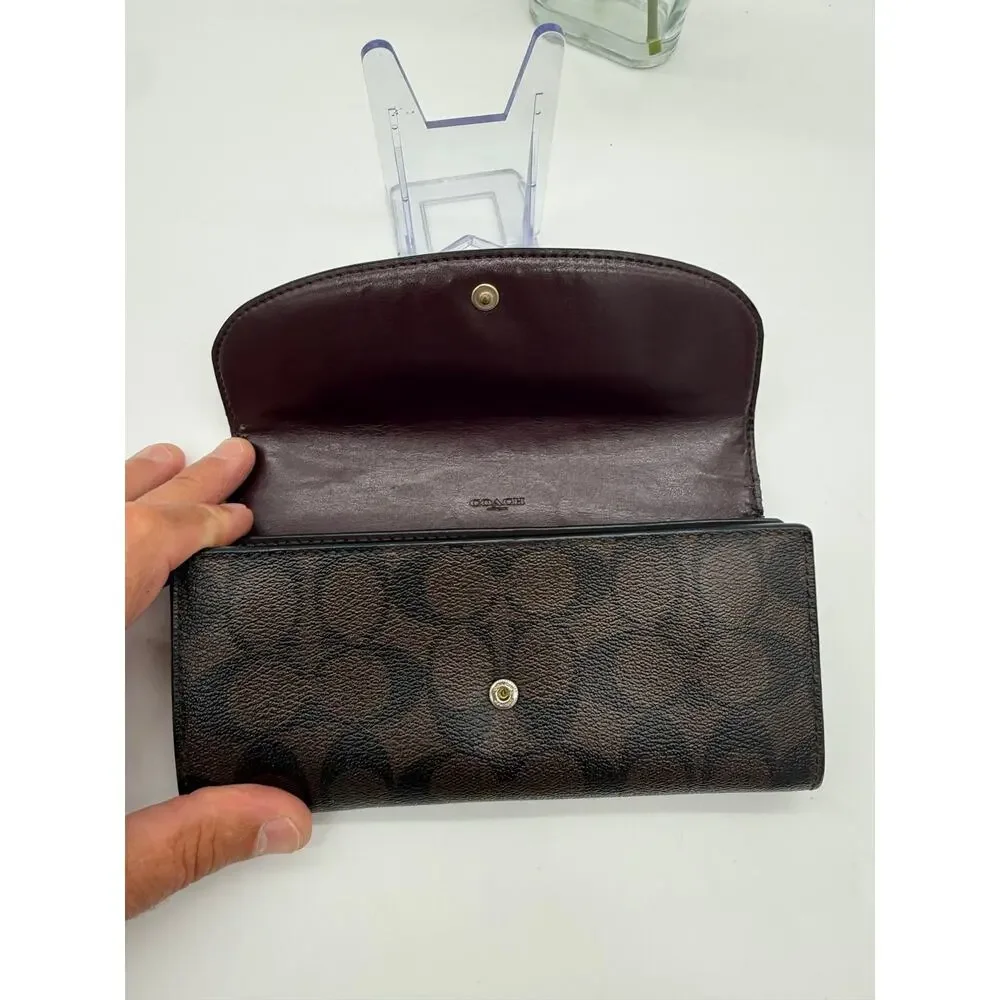 COACH Continental Envelope Wallet Floral Cluster Printed Coated Canvas Brown⁠